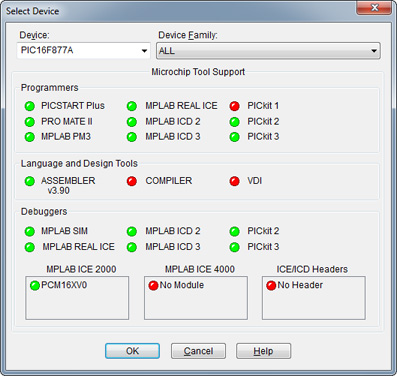 MCU MPLAB® IDE Select Device